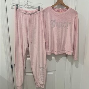 Juicy Couture Light Pink Velour Rhinestone Logo Loungewear Set Size Small